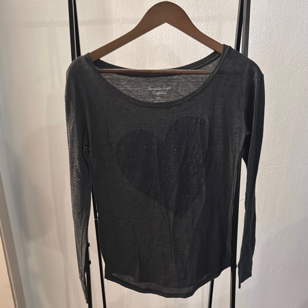 Black Long Sleeve Heart Top